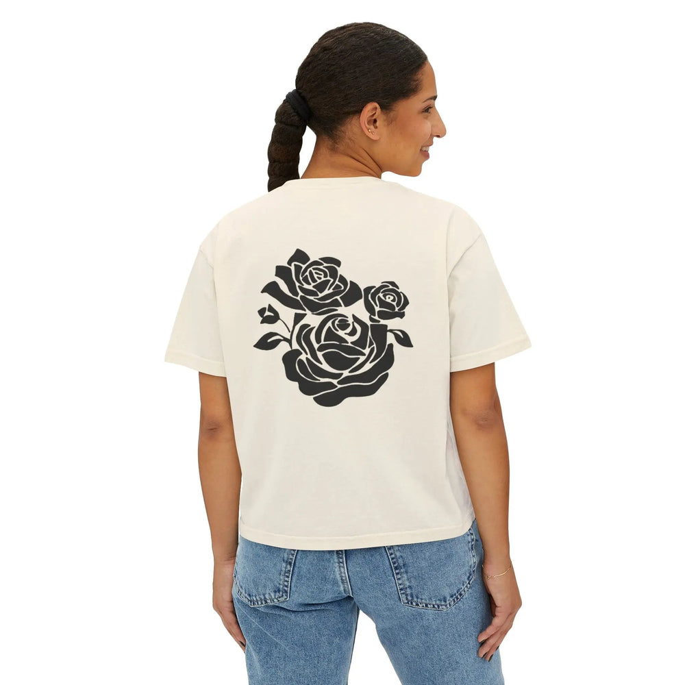 Floral Women's Boxy Tee - Minimalist Rose Design for Everyday Style.