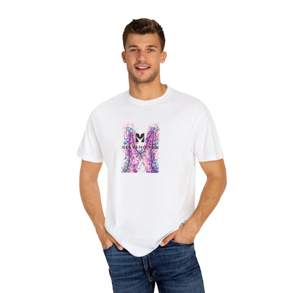 Colorful Floral 'M' Unisex Garment-Dyed T-Shirt.