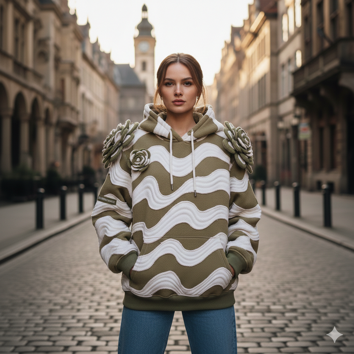 Sculpted Rose Wave Hoodie – Olive