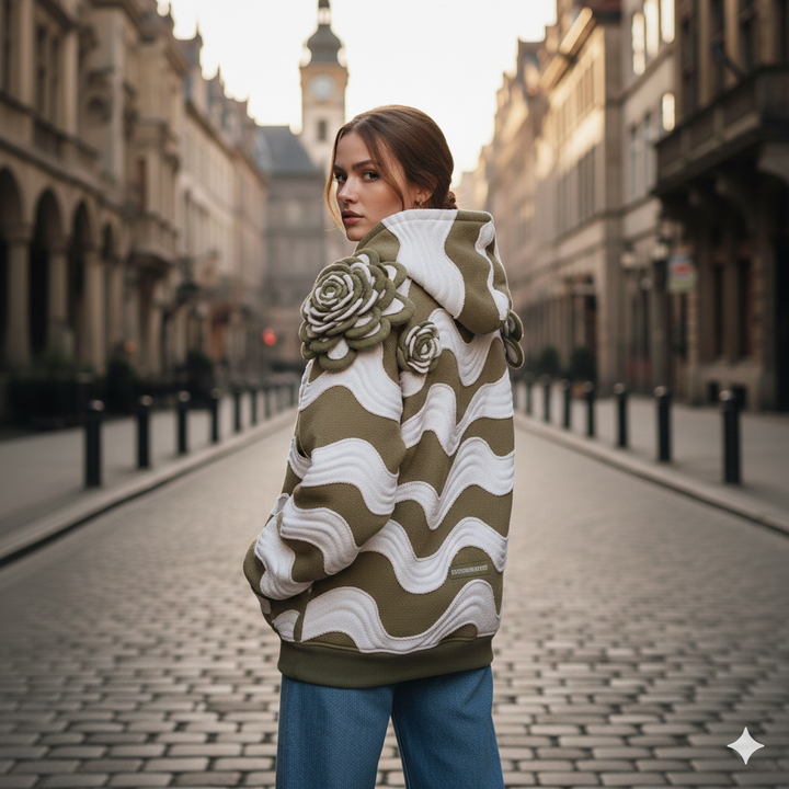 Sculpted Rose Wave Hoodie – Olive