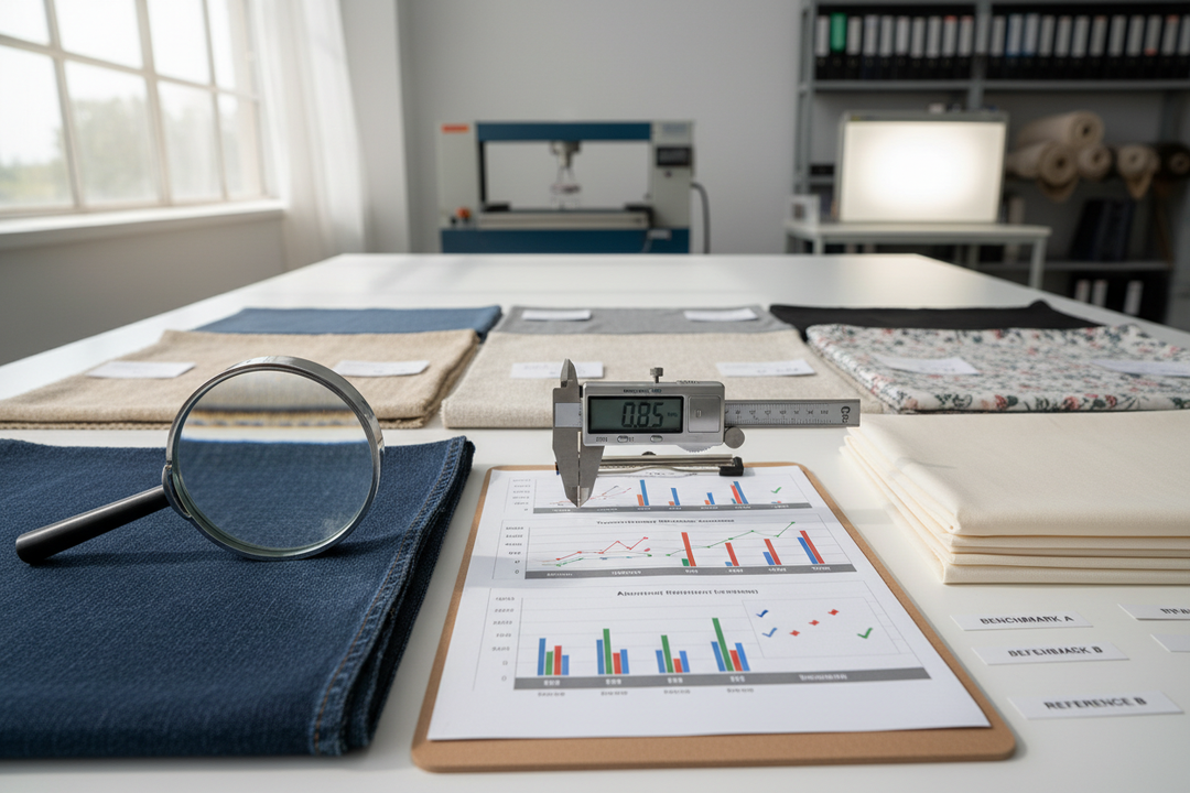 textiles are compared against benchmarks and previous fabrics to identify improvements or risks.