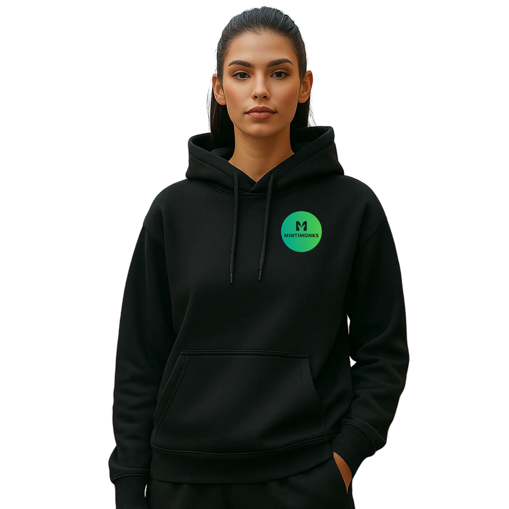 unisex black hoodie with artistic floral design by mintimonks stickerei wien